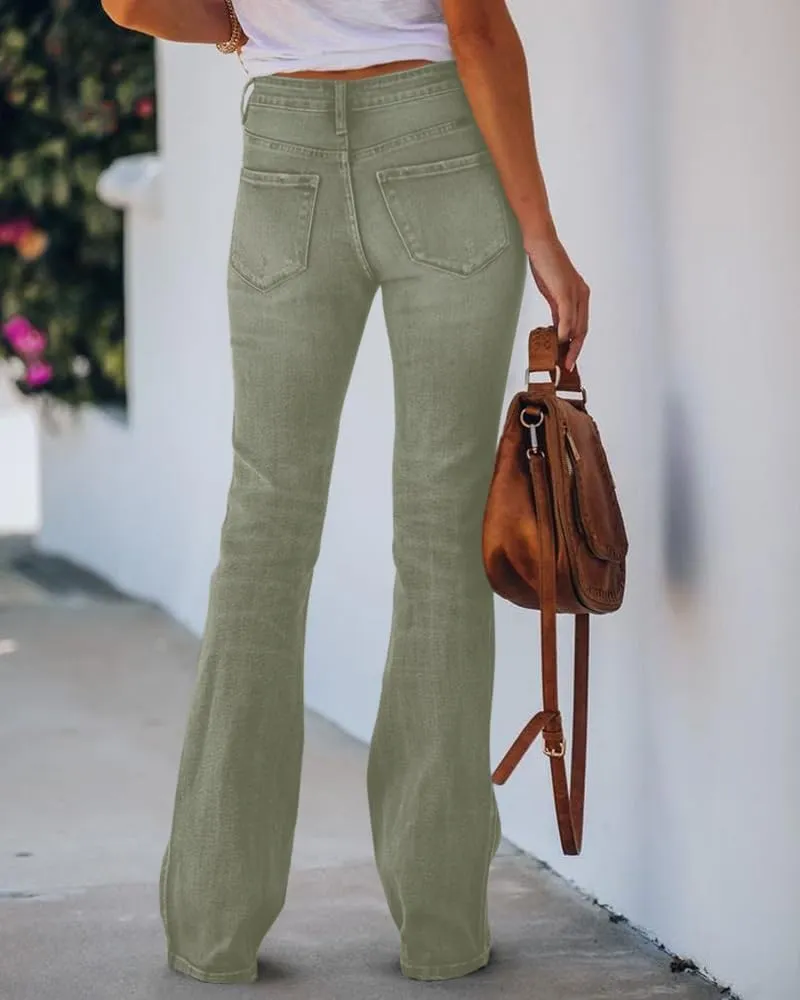 Koinshha Womens High Waisted Jeans Stretch Boyfriend Flare Casual Bootcut Denim Pants