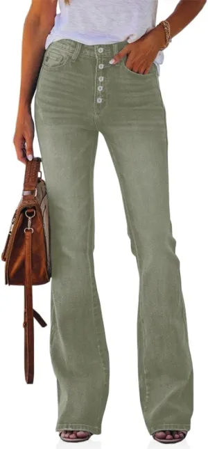 Koinshha Womens High Waisted Jeans Stretch Boyfriend Flare Casual Bootcut Denim Pants