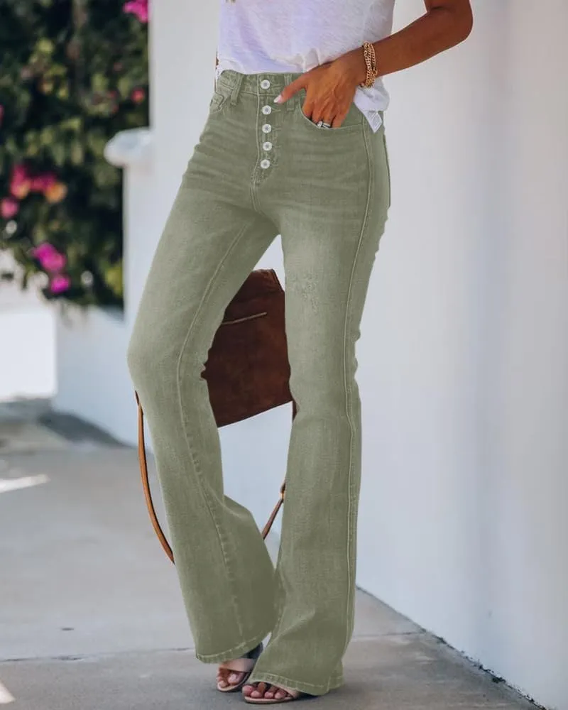 Koinshha Womens High Waisted Jeans Stretch Boyfriend Flare Casual Bootcut Denim Pants