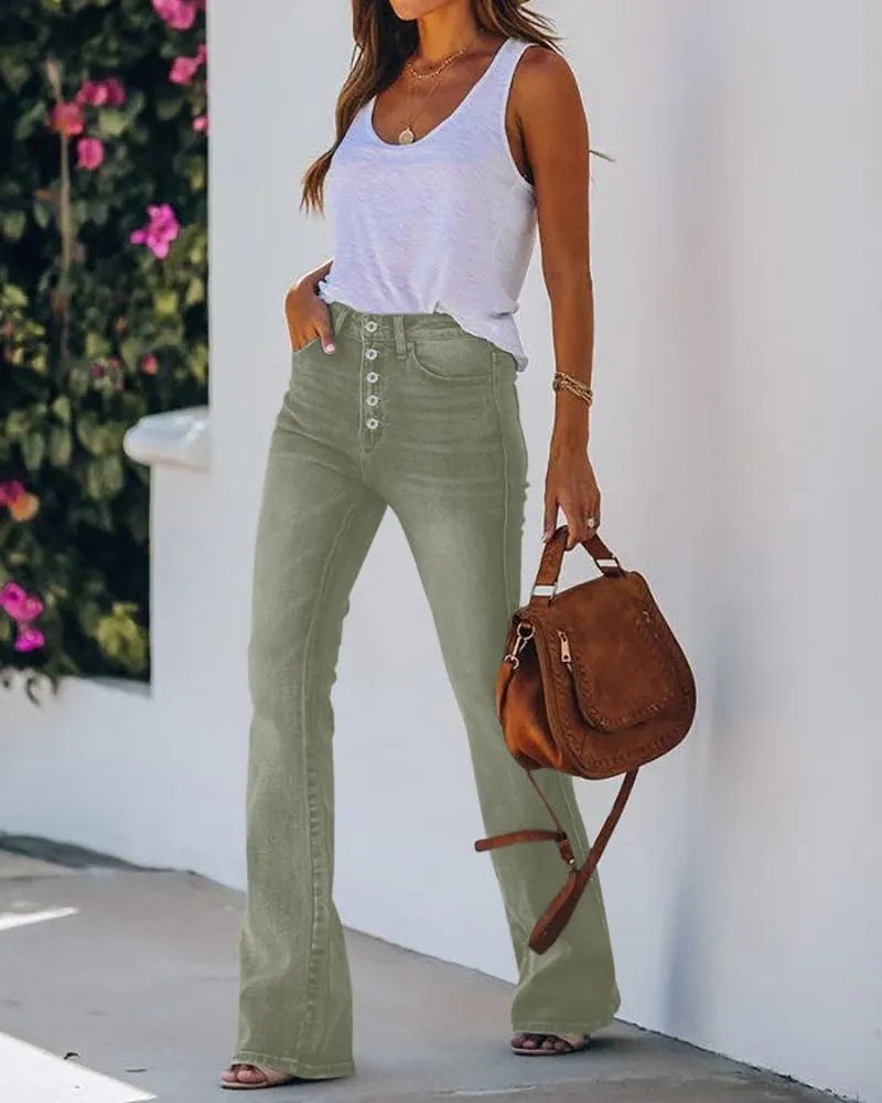 Koinshha Womens High Waisted Jeans Stretch Boyfriend Flare Casual Bootcut Denim Pants