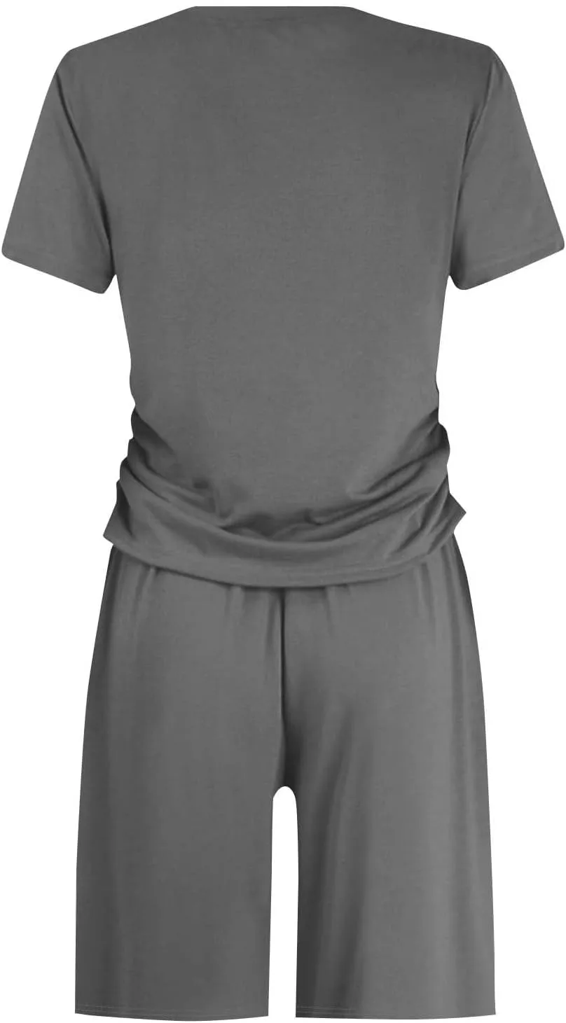 Kubbon 2 Piece Sets for Women Matching Lounge Set Short Sleeve Slim Fitted T Shirts and Shorts Tracksuit Vacation Outfits