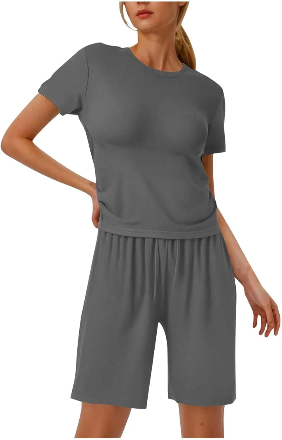 Kubbon 2 Piece Sets for Women Matching Lounge Set Short Sleeve Slim Fitted T Shirts and Shorts Tracksuit Vacation Outfits