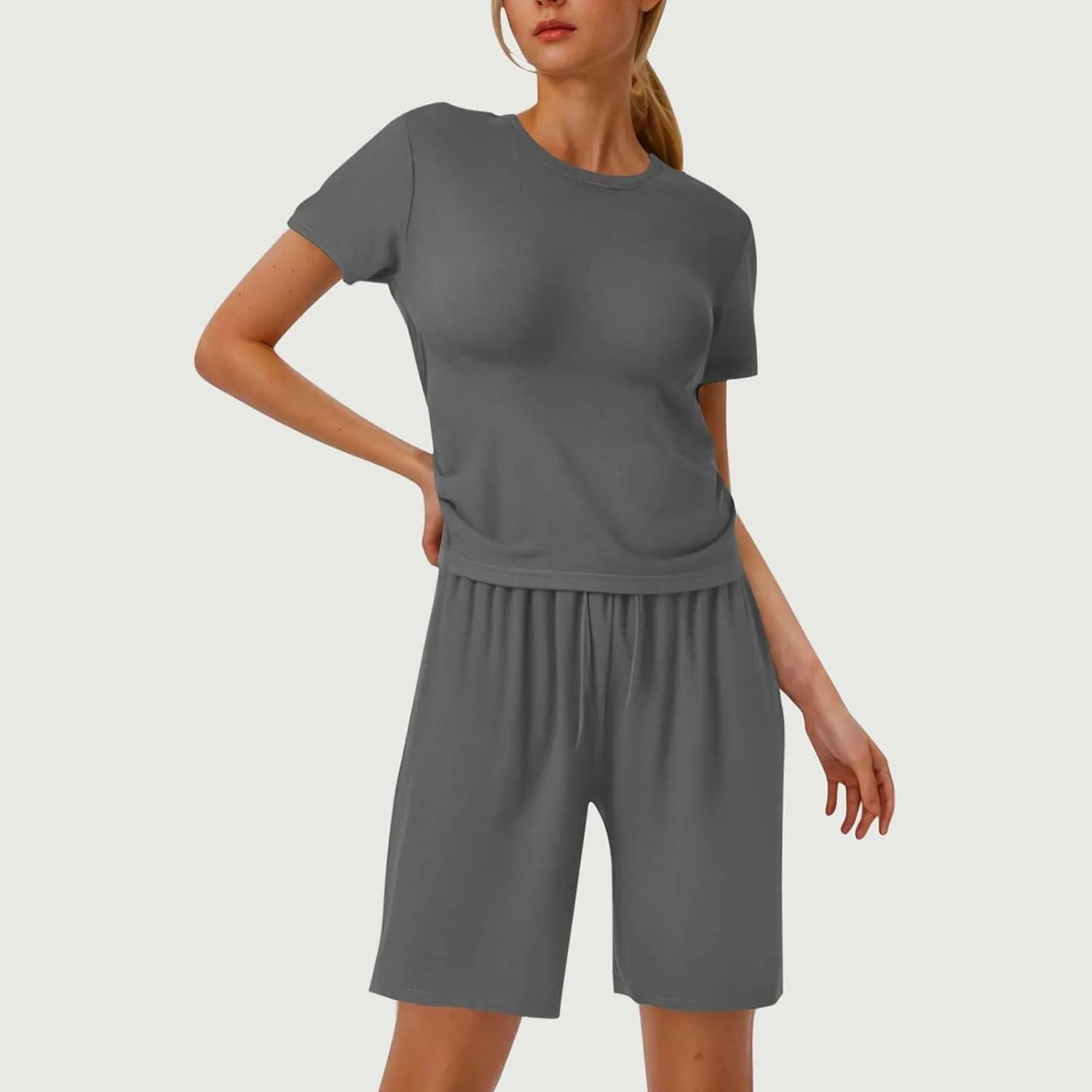Kubbon 2 Piece Sets for Women Matching Lounge Set Short Sleeve Slim Fitted T Shirts and Shorts Tracksuit Vacation Outfits