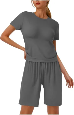 Kubbon 2 Piece Sets for Women Matching Lounge Set Short Sleeve Slim Fitted T Shirts and Shorts Tracksuit Vacation Outfits
