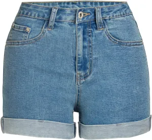 Ladies High Waisted Jeans Shorts Woman Casual Style Flanging Solid Color Plus Size,Blue,XL