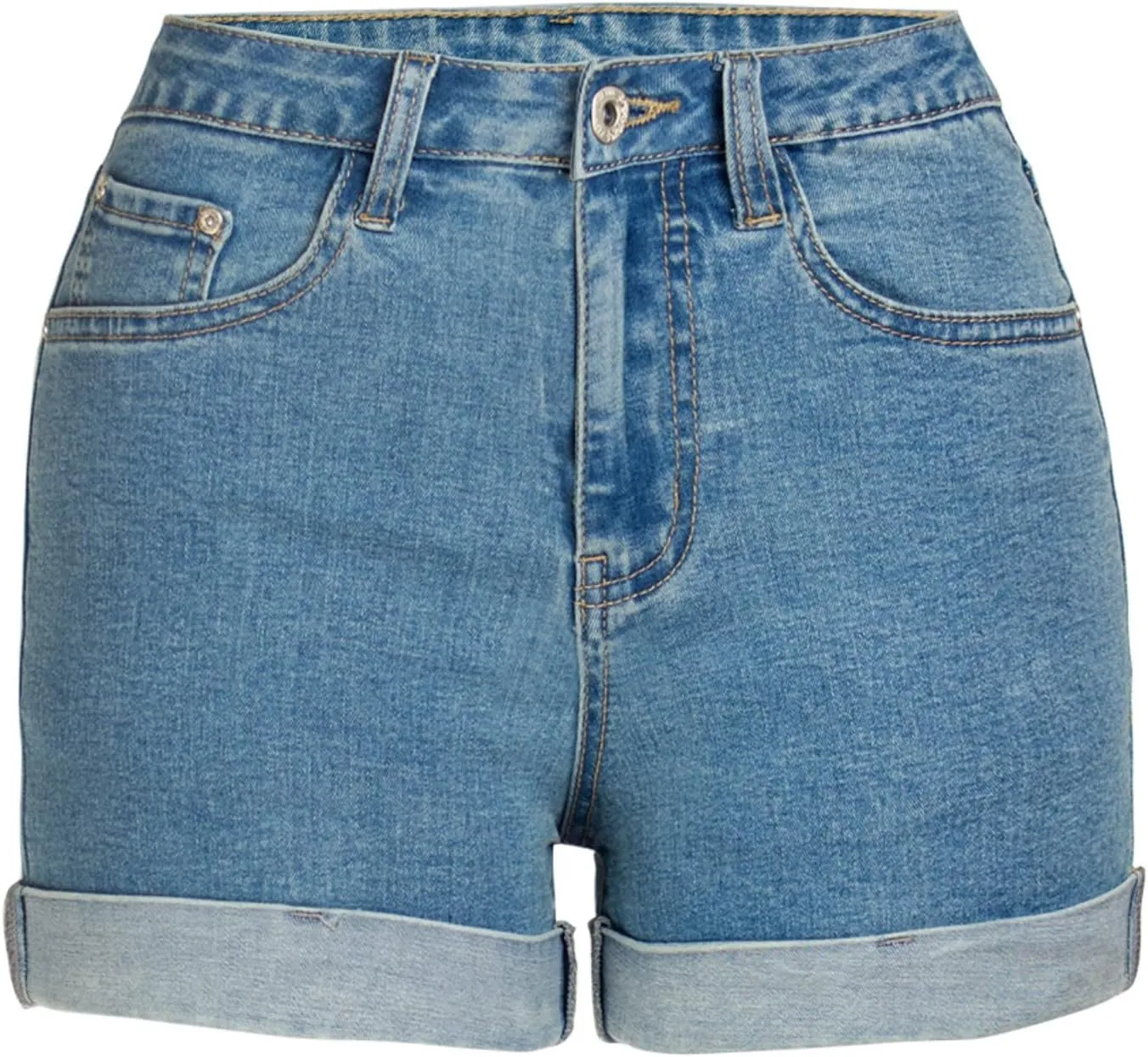 Ladies High Waisted Jeans Shorts Woman Casual Style Flanging Solid Color Plus Size,Blue,XL