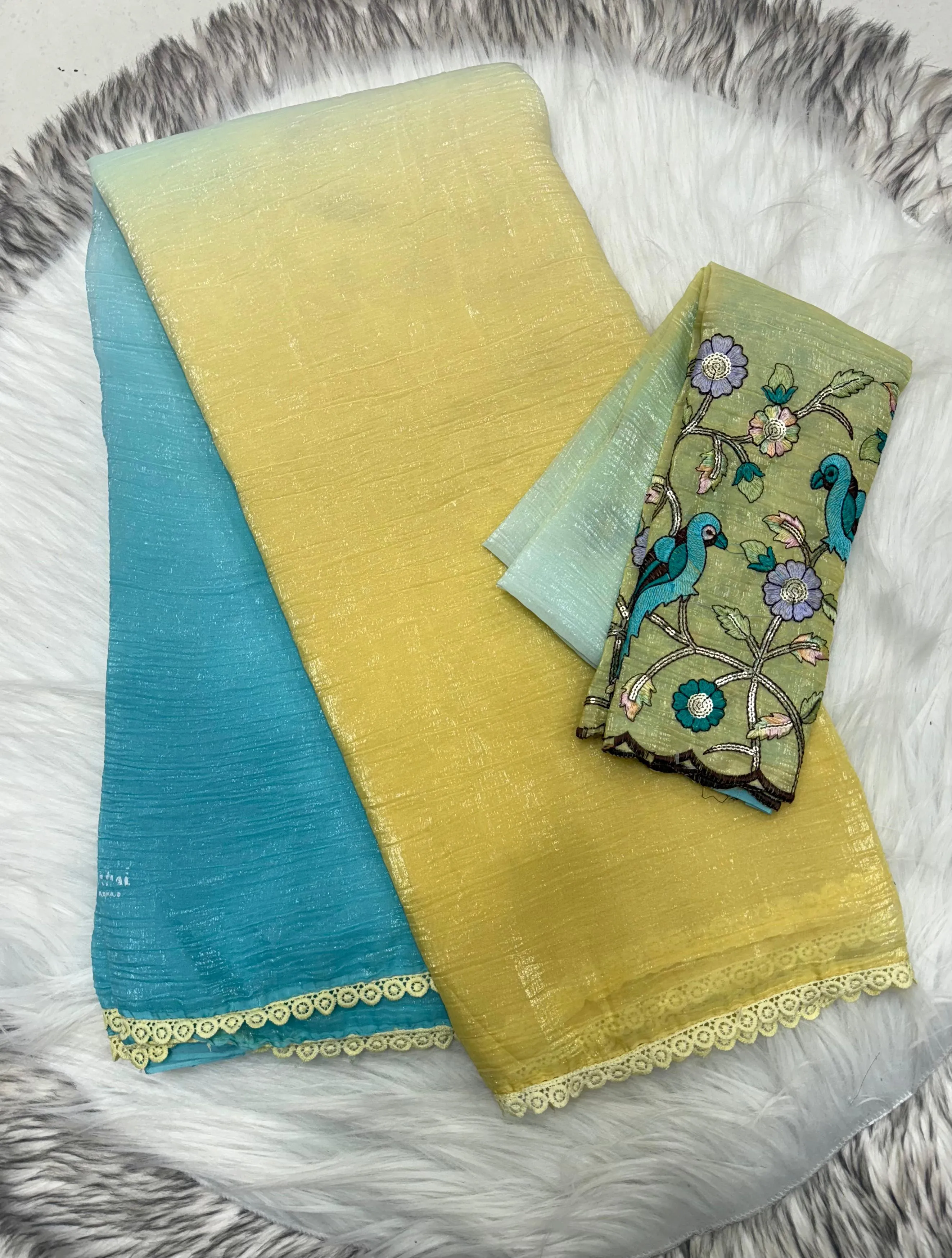 Latest Partywear Moss Chiffon Pedding Color With Lace Border Fancy Designer Saree With Embroidered Work Blouse