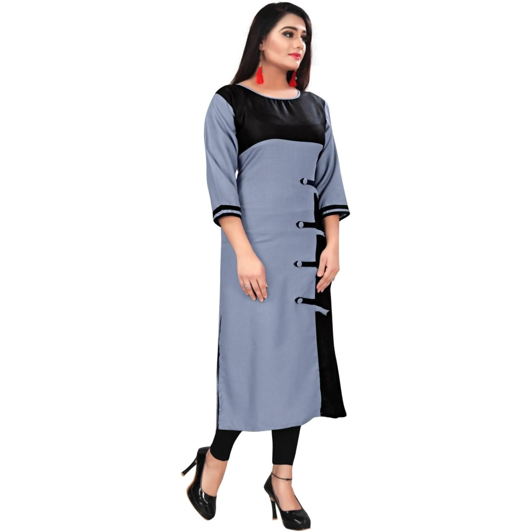 Lemon Tart Clothing LTK168 Color Block Detail Stitched Kurti - Grey