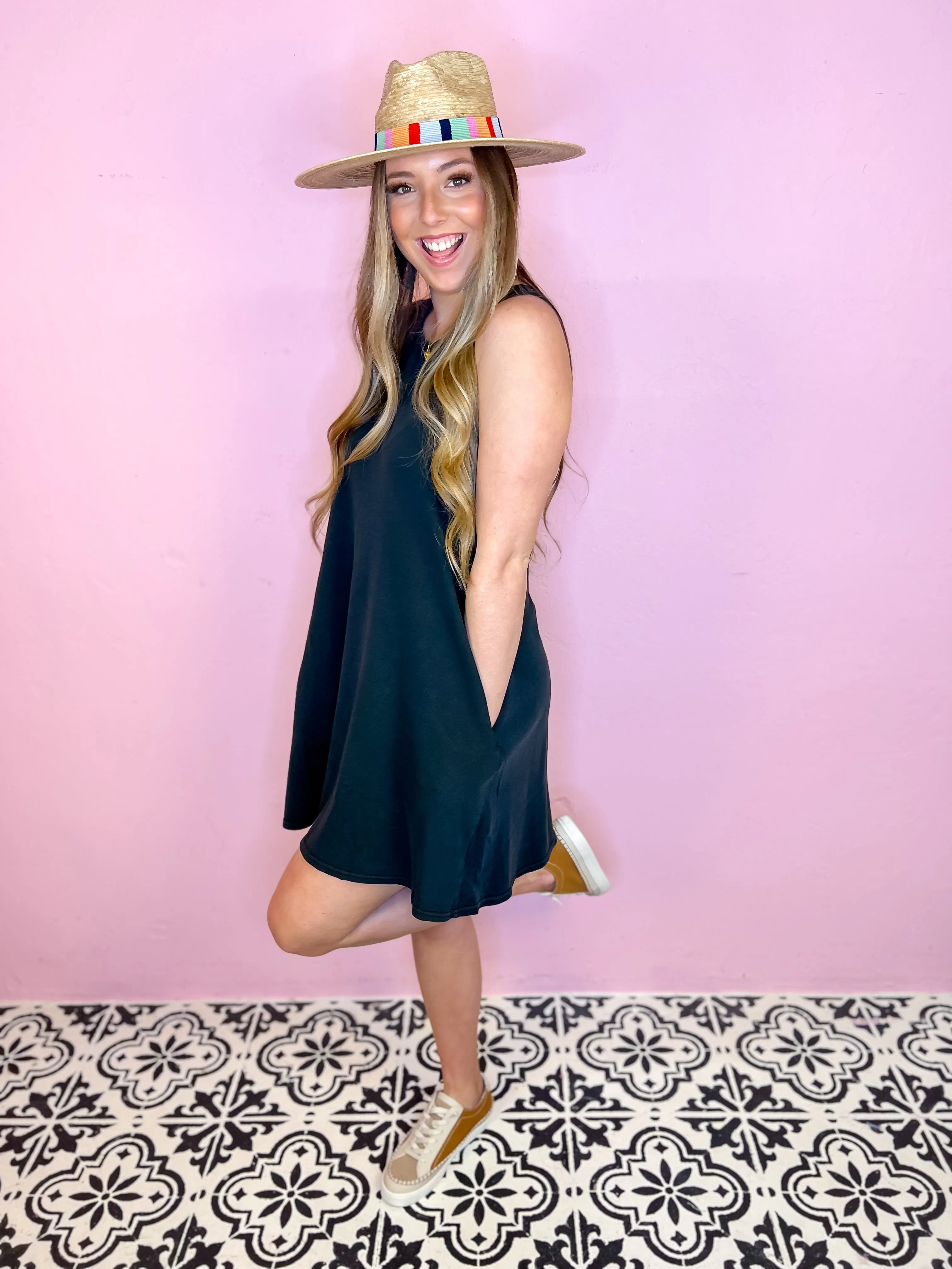 Lets Get Casual Sleeveless Washed Dress-Black