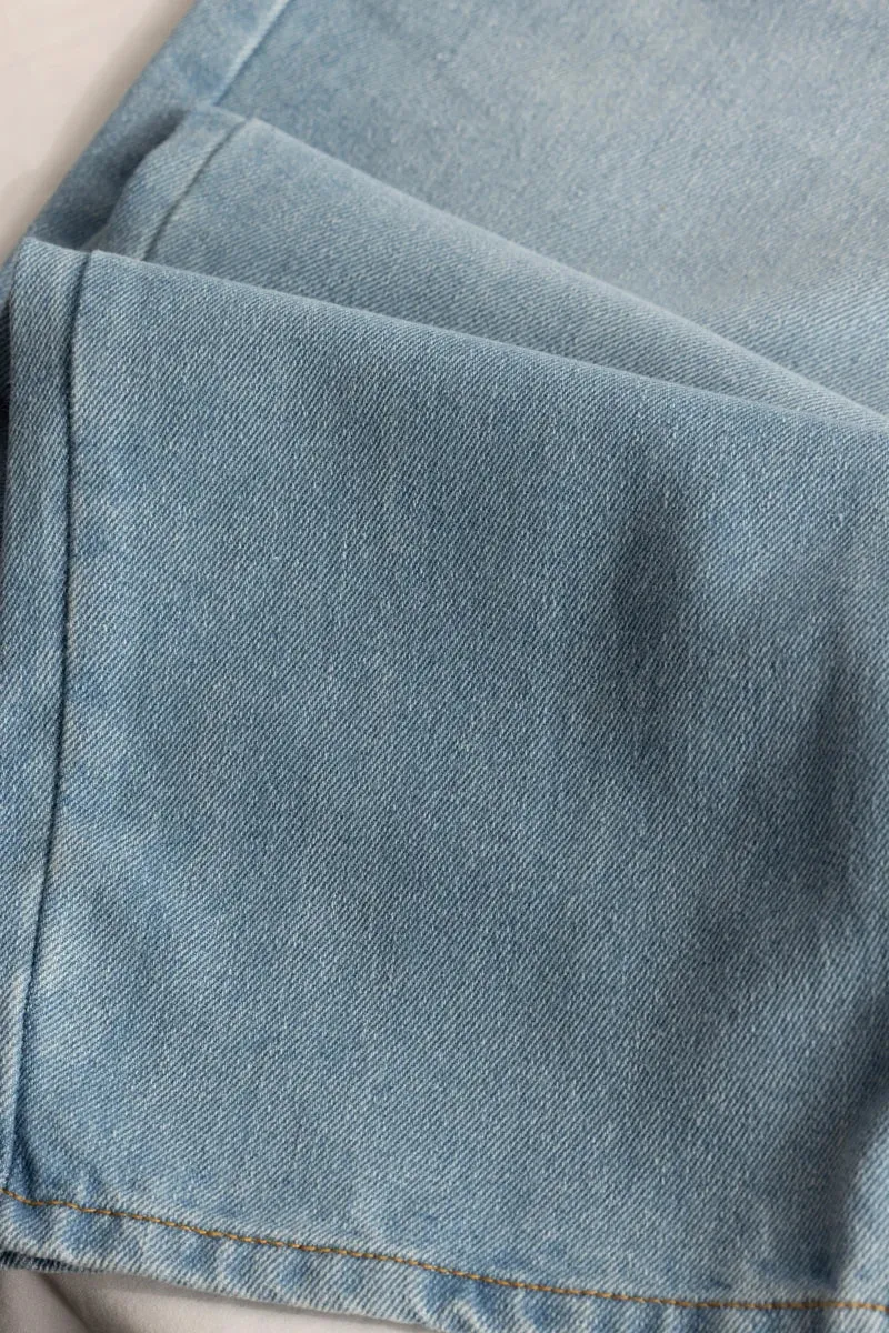 Light Blue Plain Loose Fit Jeans