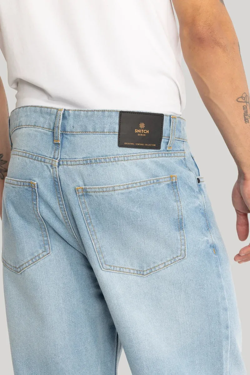 Light Blue Plain Loose Fit Jeans