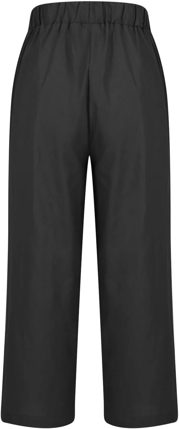 Linen Capri Pants for Women Summer High Waisted Wide Leg Lounge Pants Beach Vacation Trouser with Pockets 2025