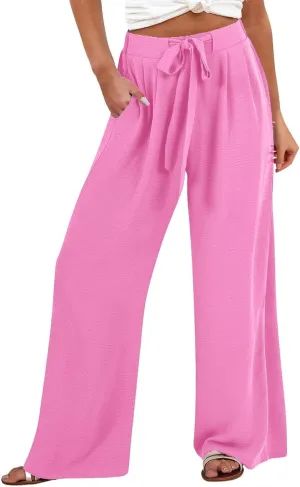 Linen Capri Pants Women Wide Leg Straight with Pocket Drawstrings Loose Casual Summer Vacation 2025