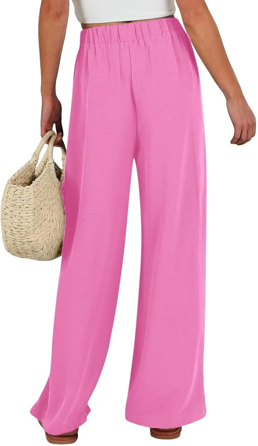 Linen Capri Pants Women Wide Leg Straight with Pocket Drawstrings Loose Casual Summer Vacation 2025
