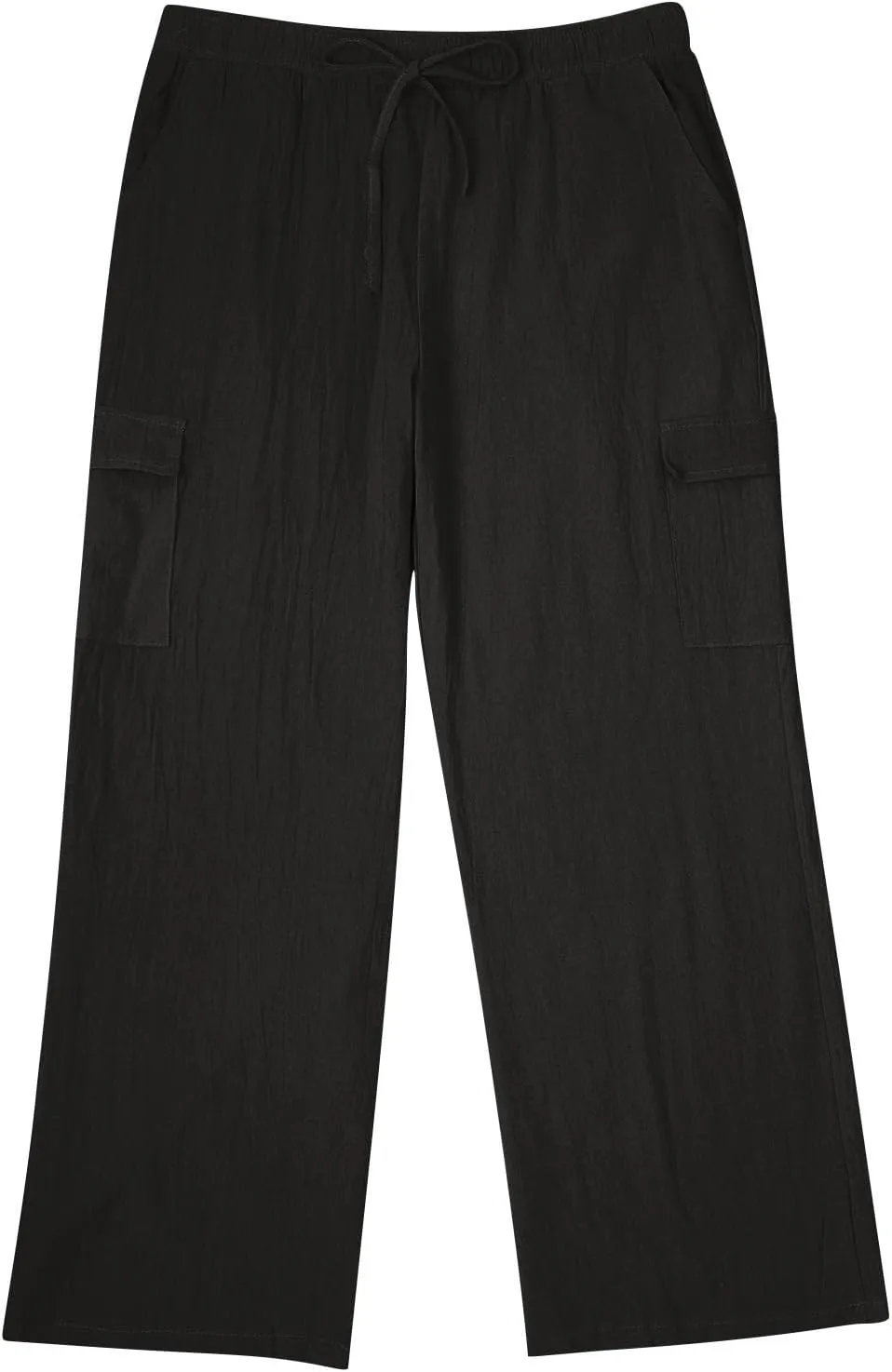 Linen Cargo Pants Men's Lightweight Soft Wide Leg Sweatpants Summer Loose Fit Drawstring Solid Joggers Daily Workout Trousers