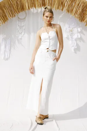 Linen Contrast Stitch Maxi Skirt