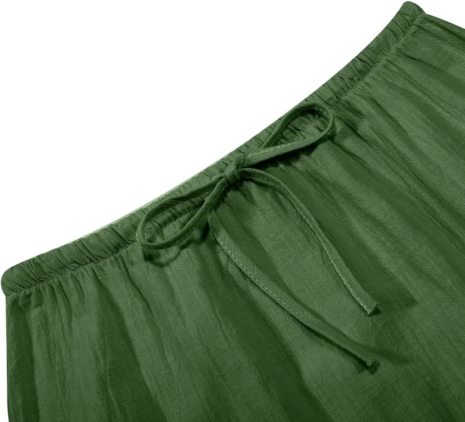Linen Flared Maxi Skirts for Women 2025 Summer Trendy Elastic Waist Drawstring Long Flowy Pencil Skirt