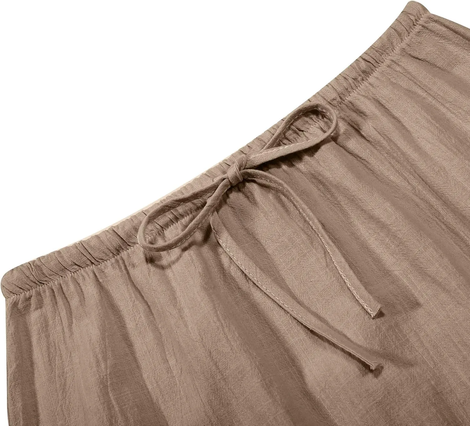 Linen Flared Maxi Skirts for Women 2025 Summer Trendy Elastic Waist Drawstring Long Flowy Pencil Skirt