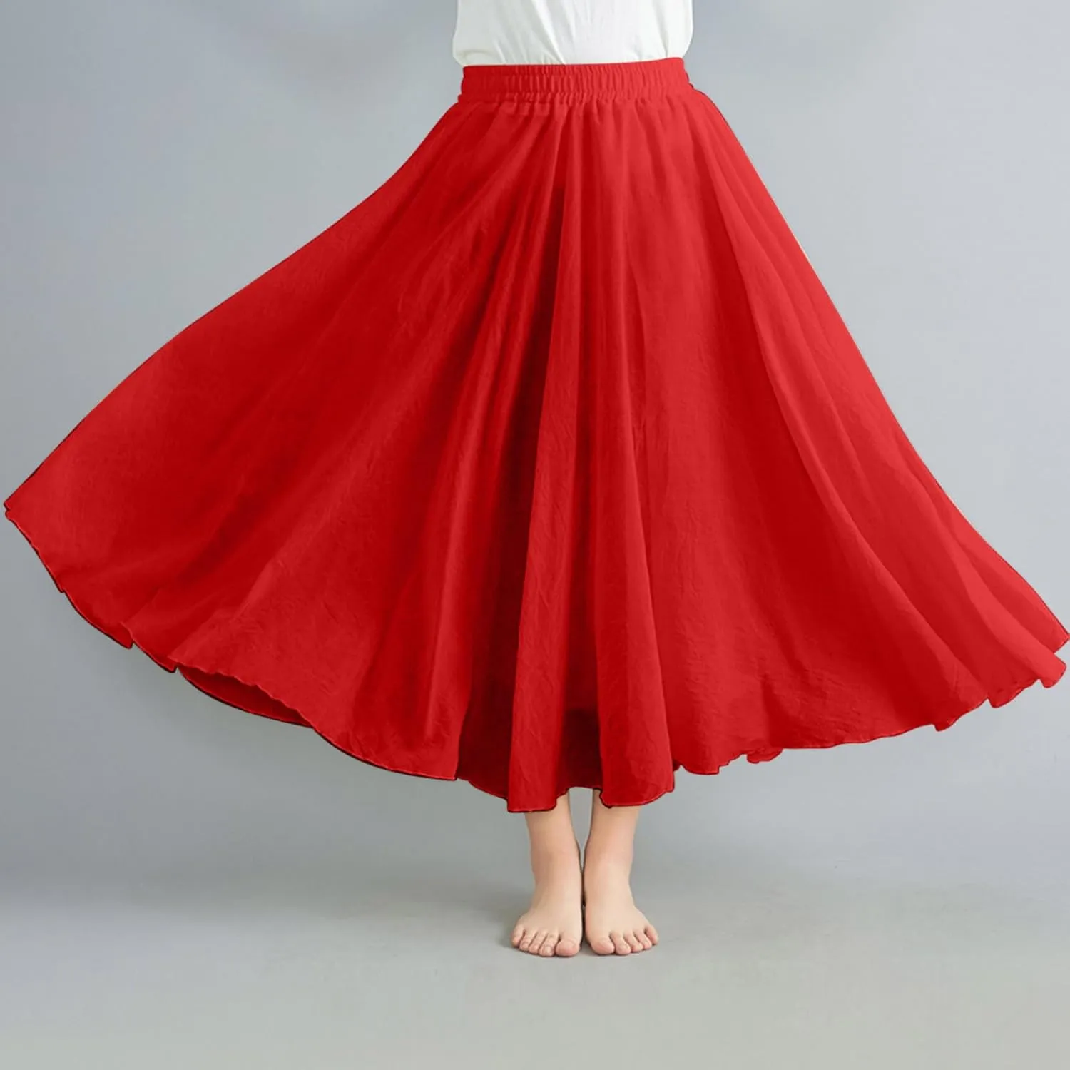 Linen Midi Skirts for Women 2025 Summer Trendy Solid High Waisted Skirt Casual Flowy Bohemian Beach Vacation Skirts