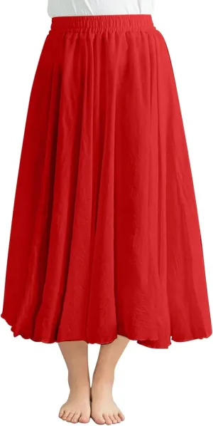 Linen Midi Skirts for Women 2025 Summer Trendy Solid High Waisted Skirt Casual Flowy Bohemian Beach Vacation Skirts
