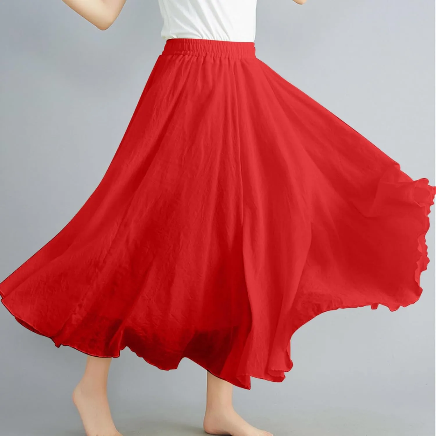 Linen Midi Skirts for Women 2025 Summer Trendy Solid High Waisted Skirt Casual Flowy Bohemian Beach Vacation Skirts