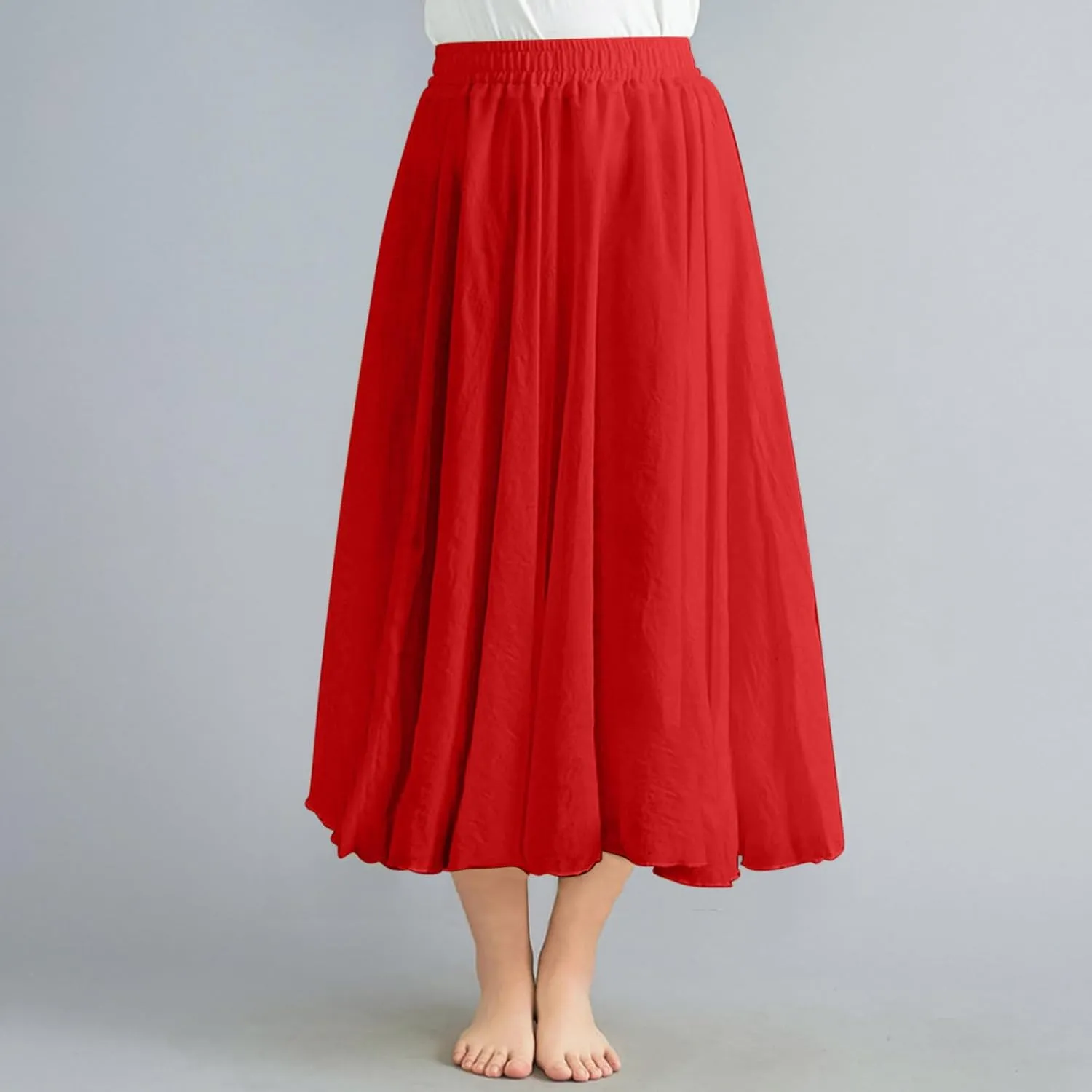 Linen Midi Skirts for Women 2025 Summer Trendy Solid High Waisted Skirt Casual Flowy Bohemian Beach Vacation Skirts