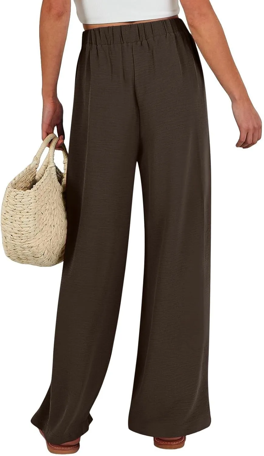 Linen Palazzo Pants for Women Casual Loose Beach Wide Leg Flowy Trousers High Waisted Tie Knot Lounge Pant