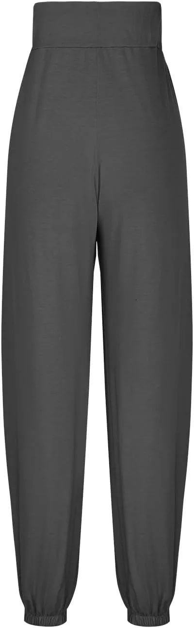 Linen Pants for Women Drawstring Elastic High Waist Lartern Pants Narrow Leg Baggy Breathable Tousers Plus Size