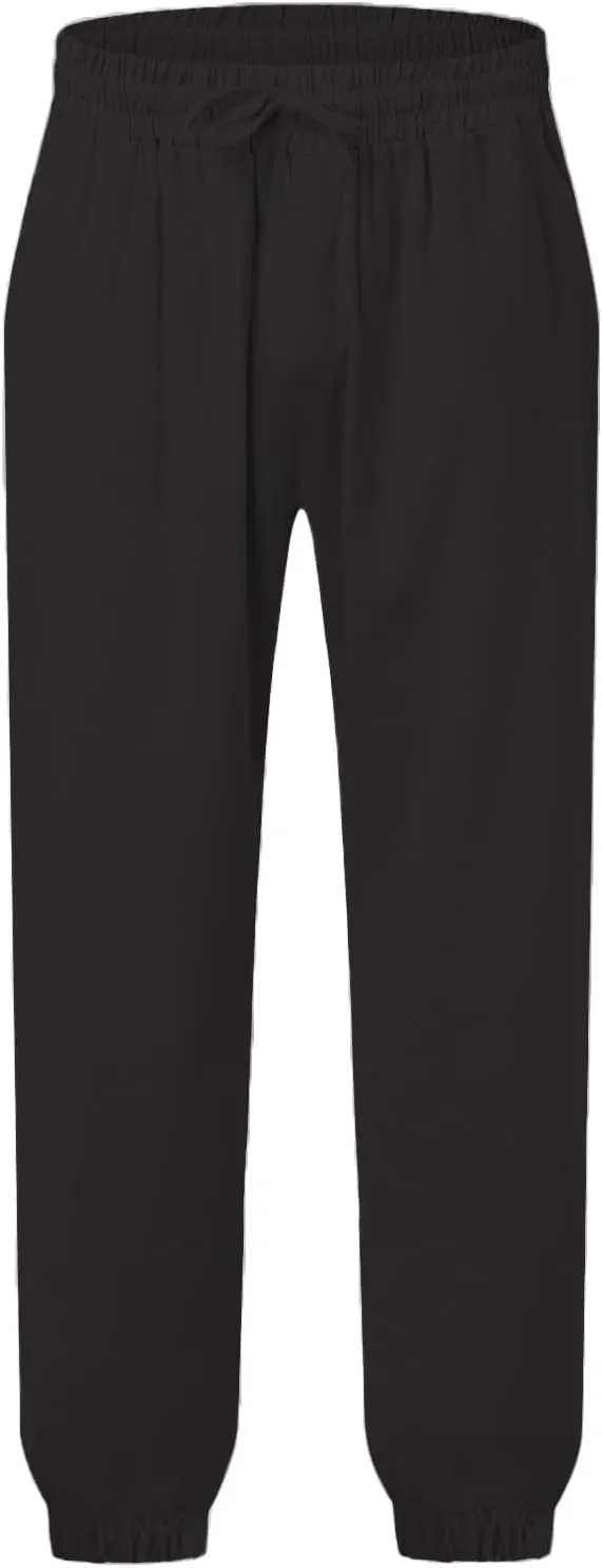 Linen Pants Men Summer Casual Drawstring Low Rise Elastic Waist Pants Lightweight Comfy Loose Yoga Long Beach Trousers