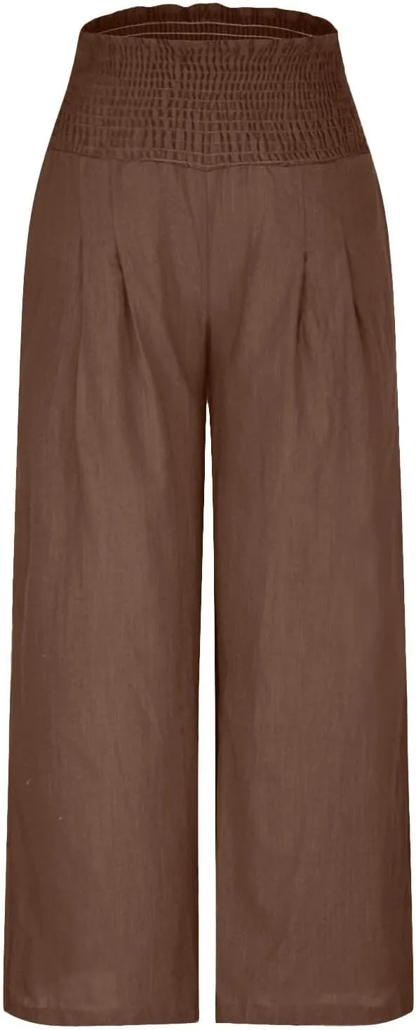 Linen Pants Women Summer Boho Wide Leg High Waist Casual Lounge Pants 2025 Beach Travel Vacation Outfits Linen Pants
