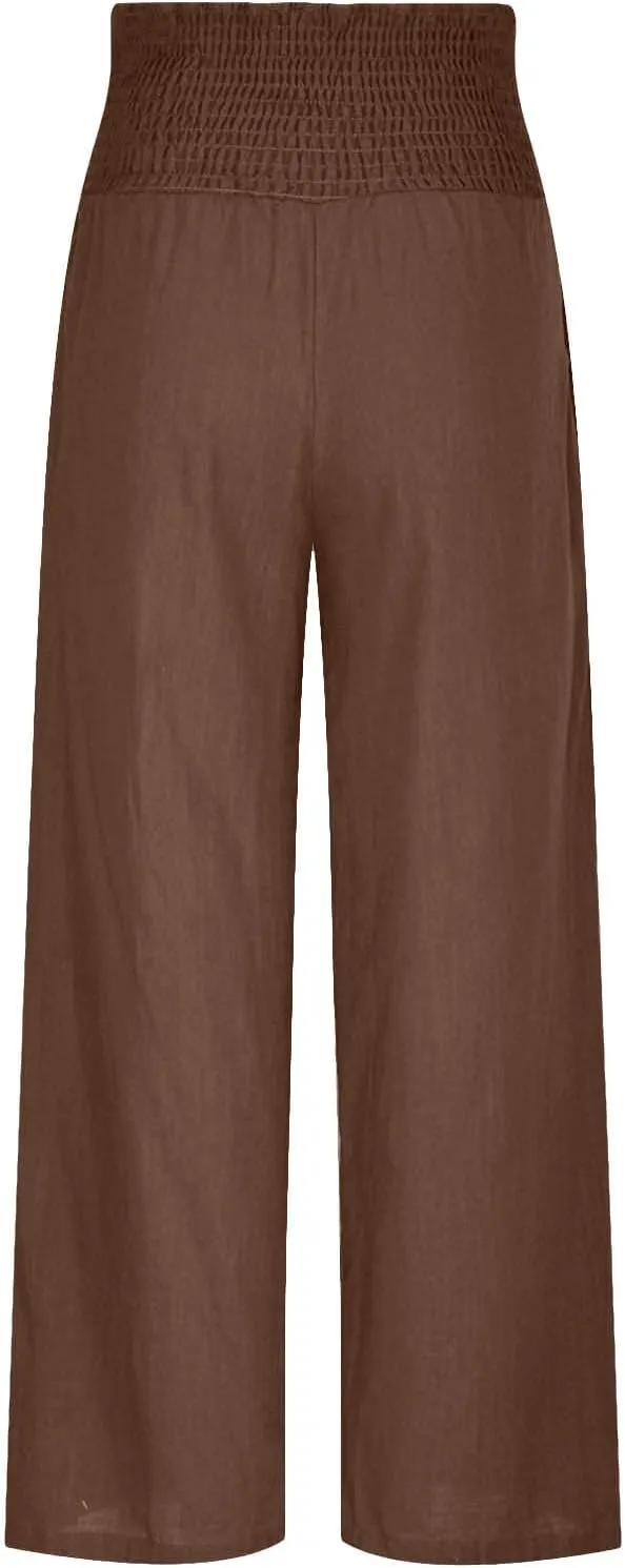 Linen Pants Women Summer Boho Wide Leg High Waist Casual Lounge Pants 2025 Beach Travel Vacation Outfits Linen Pants