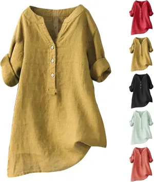 Linen Shirts for Women 2025 Summer Trendy Short Sleeve Oversize Crewneck Solid Tops Casual Loose Fit Comfy Blouses