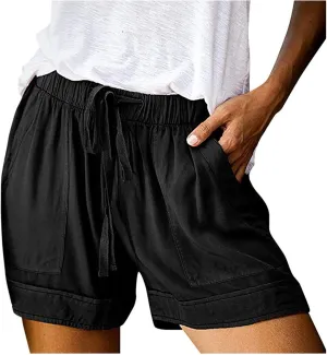 Linen Shorts for Women Casual Summer Summer Shorts Beach Holiday Stylish Drawstring Lounge Shorts with Pockets