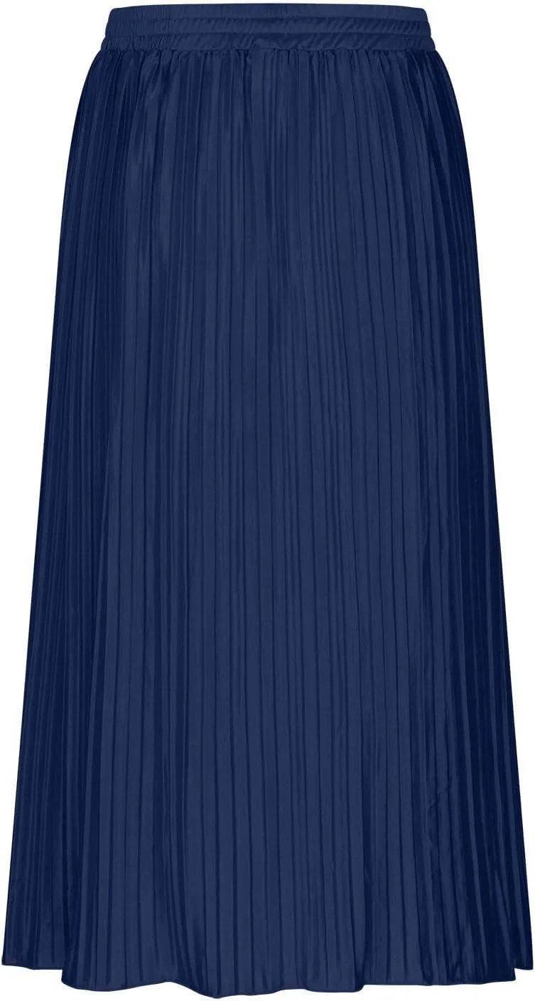 Lmdudan 2025 Womens Elegant Long Pleated Skirts Trendy Button Flowy Bohemian Skirt Elastic High Waisted Work Office Skirts