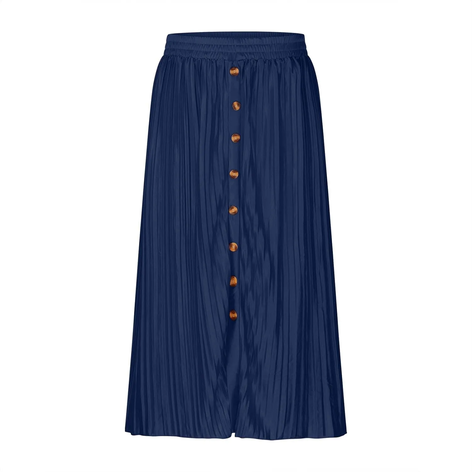 Lmdudan 2025 Womens Elegant Long Pleated Skirts Trendy Button Flowy Bohemian Skirt Elastic High Waisted Work Office Skirts