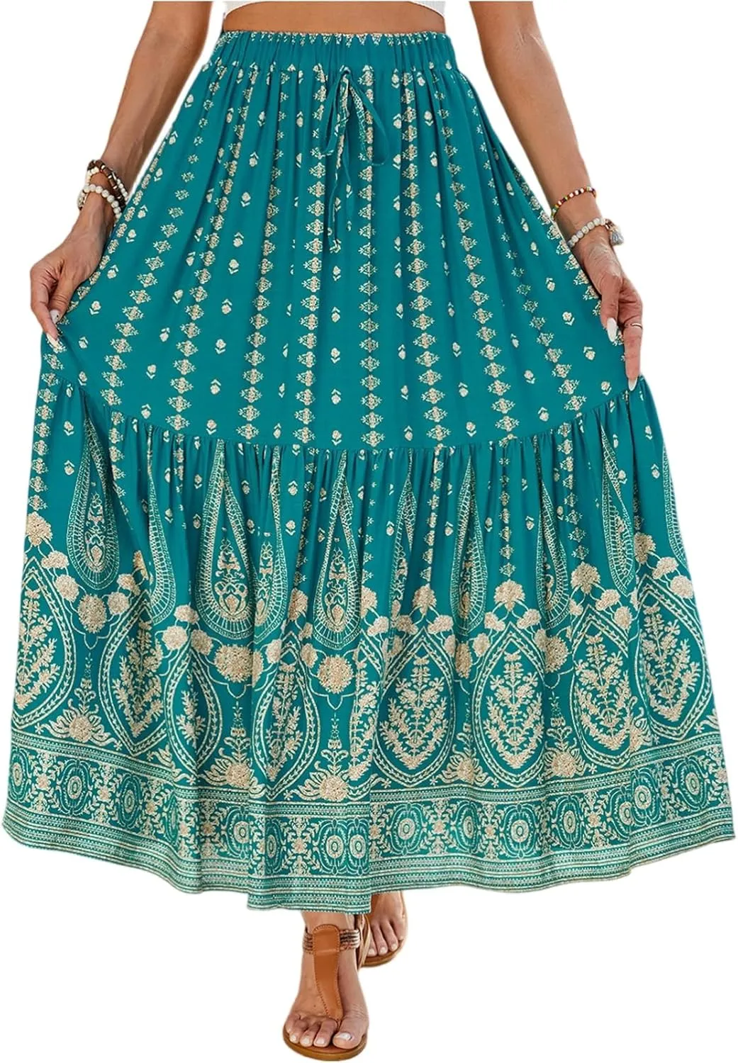 Long Skirts for Women, Flowy Maxi Skirts 2025 Trendy Plus Size Boho Skirt Spring Summer Beach Vacation