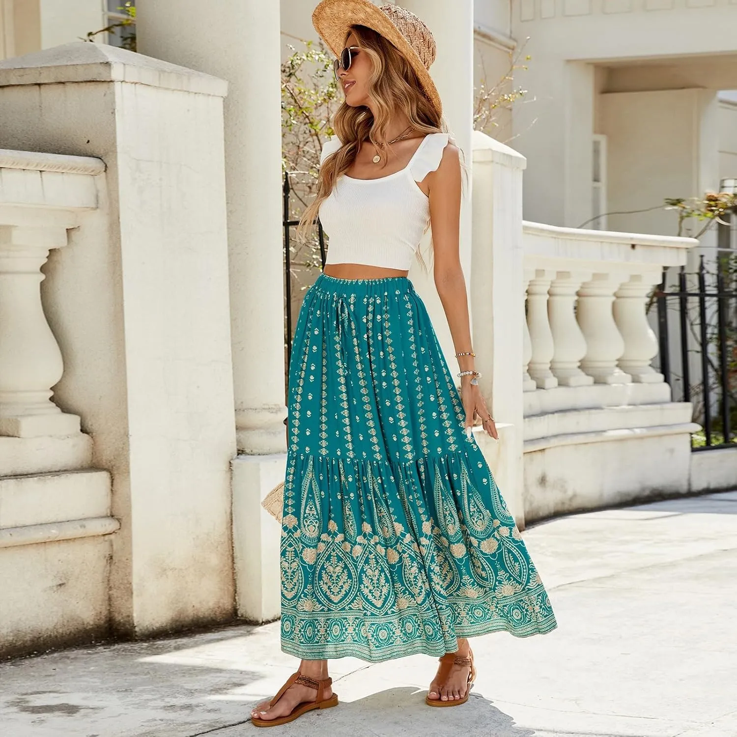 Long Skirts for Women, Flowy Maxi Skirts 2025 Trendy Plus Size Boho Skirt Spring Summer Beach Vacation