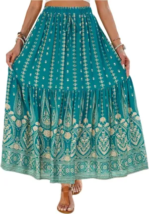 Long Skirts for Women, Flowy Maxi Skirts 2025 Trendy Plus Size Boho Skirt Spring Summer Beach Vacation