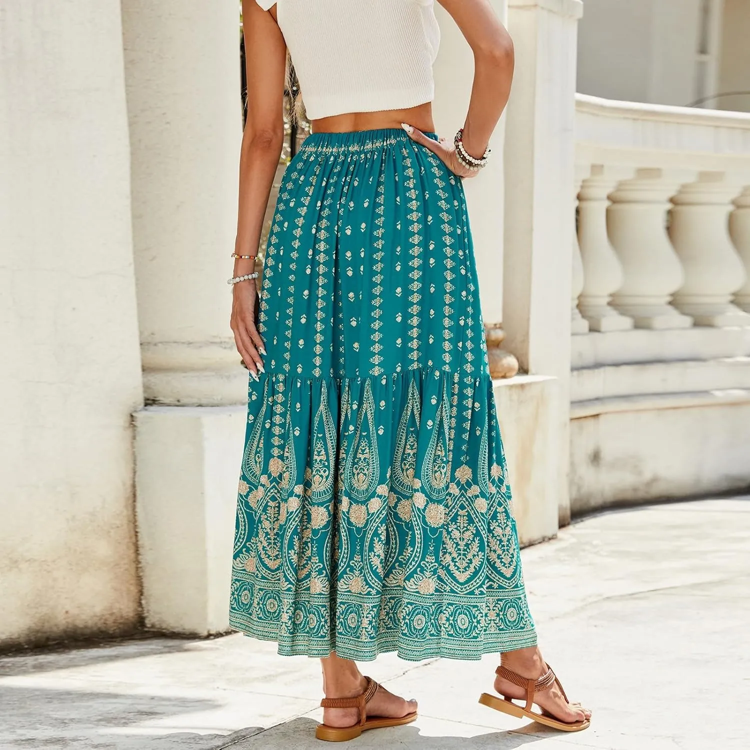Long Skirts for Women, Flowy Maxi Skirts 2025 Trendy Plus Size Boho Skirt Spring Summer Beach Vacation