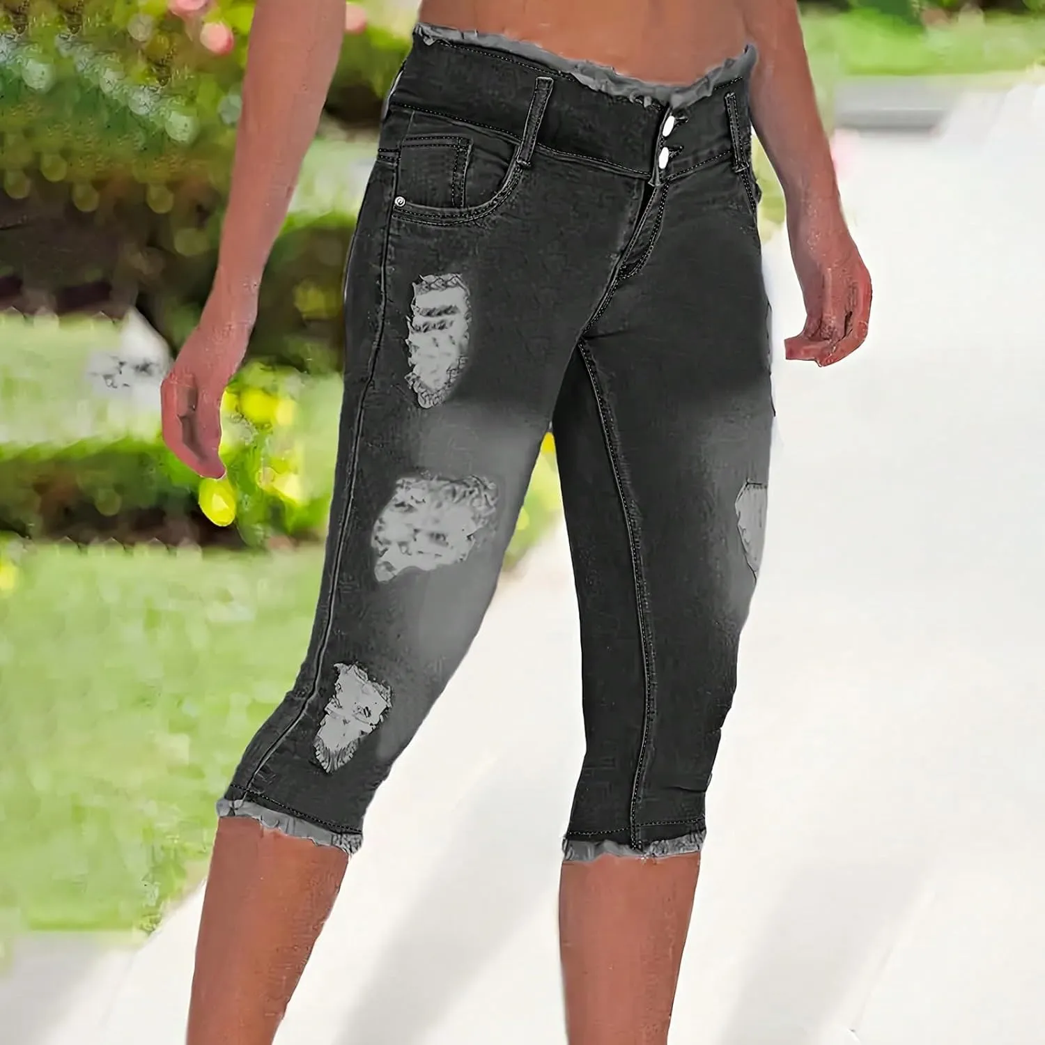 Low Rise Capri Jeans for Women Stretch Ripped Denim Cropped Pants with Pockets Sexy Skinny Y2K Distressed Jeans Capris