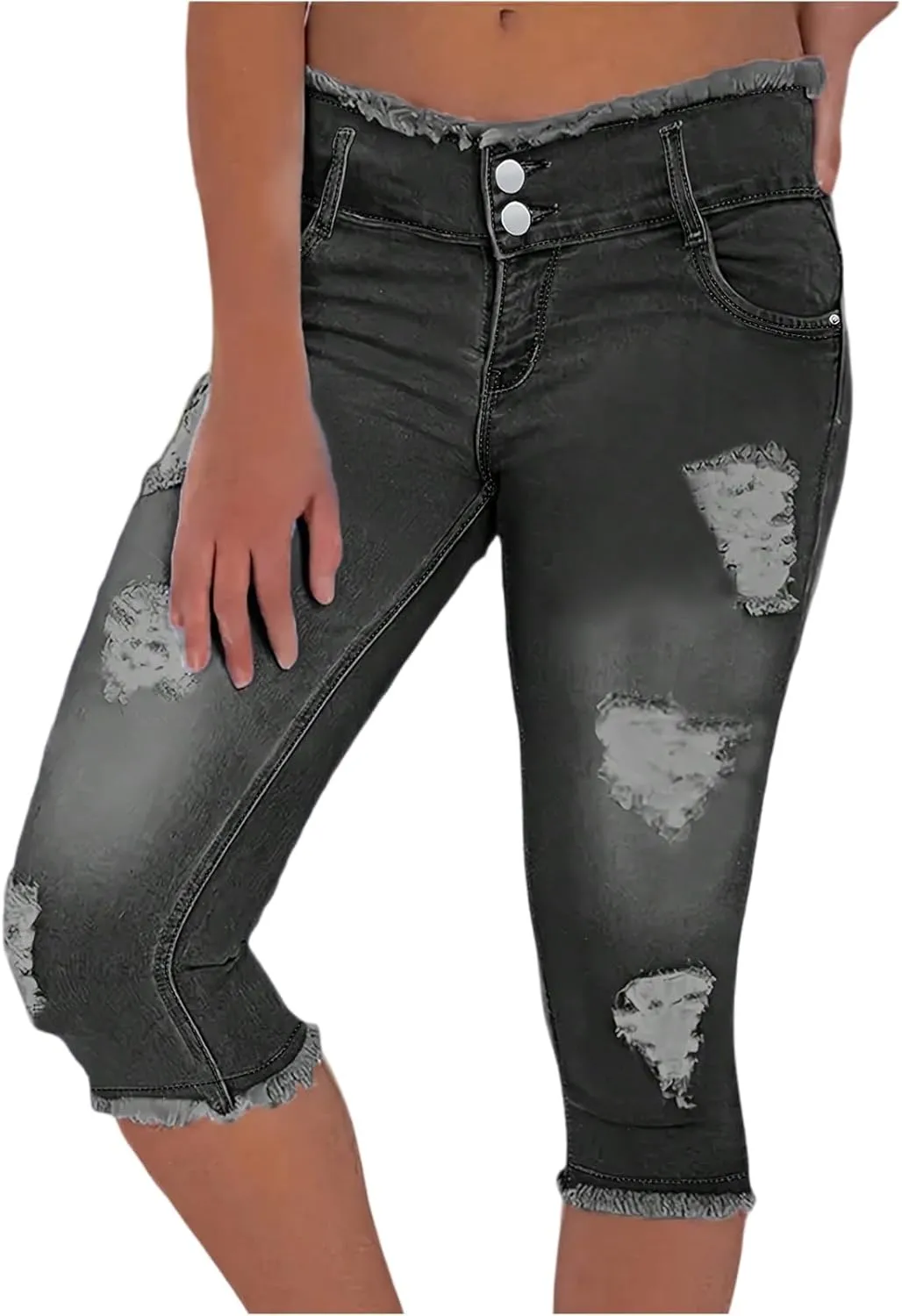 Low Rise Capri Jeans for Women Stretch Ripped Denim Cropped Pants with Pockets Sexy Skinny Y2K Distressed Jeans Capris
