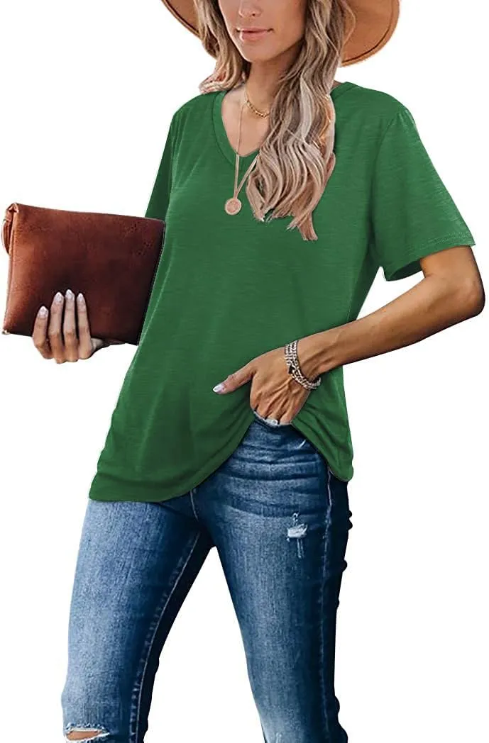 Lunivop Womens Tops Casual V Neck Short Sleeve Solid Color Basic T Shirt