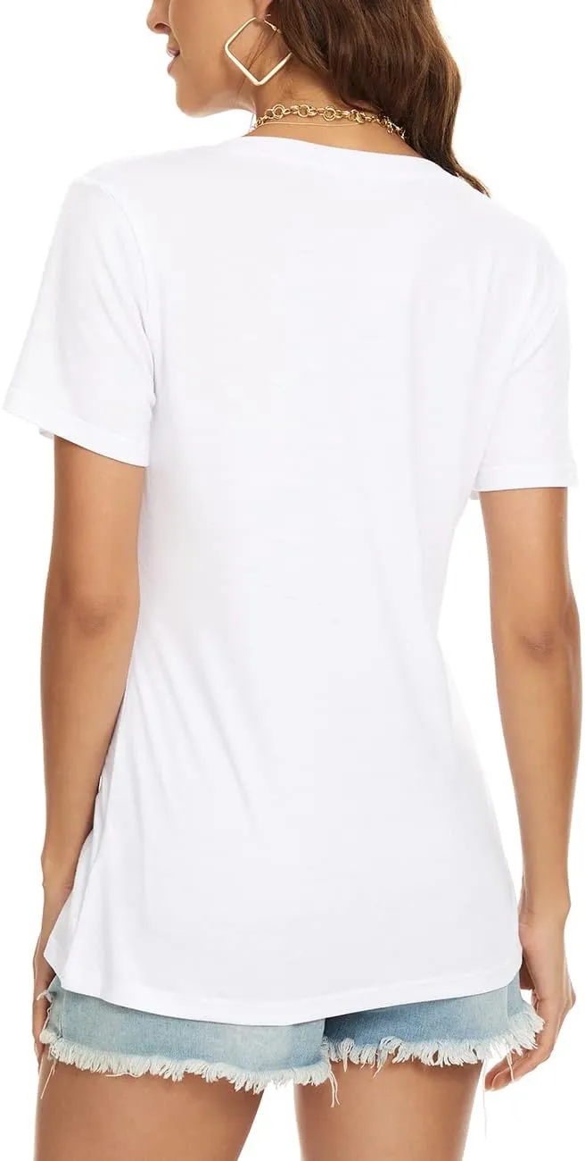Lunivop Womens Tops Casual V Neck Short Sleeve Solid Color Basic T Shirt