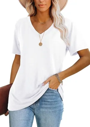Lunivop Womens Tops Casual V Neck Short Sleeve Solid Color Basic T Shirt