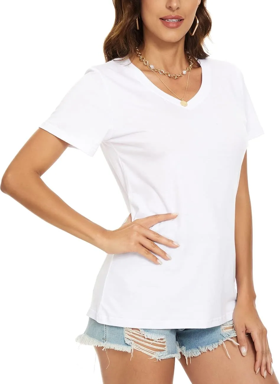 Lunivop Womens Tops Casual V Neck Short Sleeve Solid Color Basic T Shirt