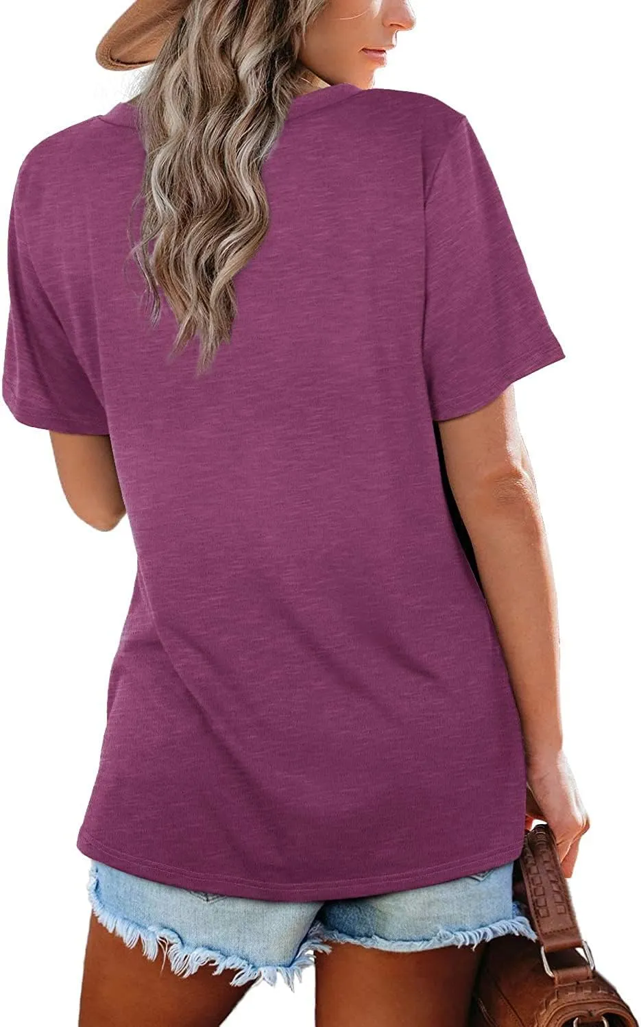 Lunivop Womens Tops Casual V Neck Short Sleeve Solid Color Basic T Shirt