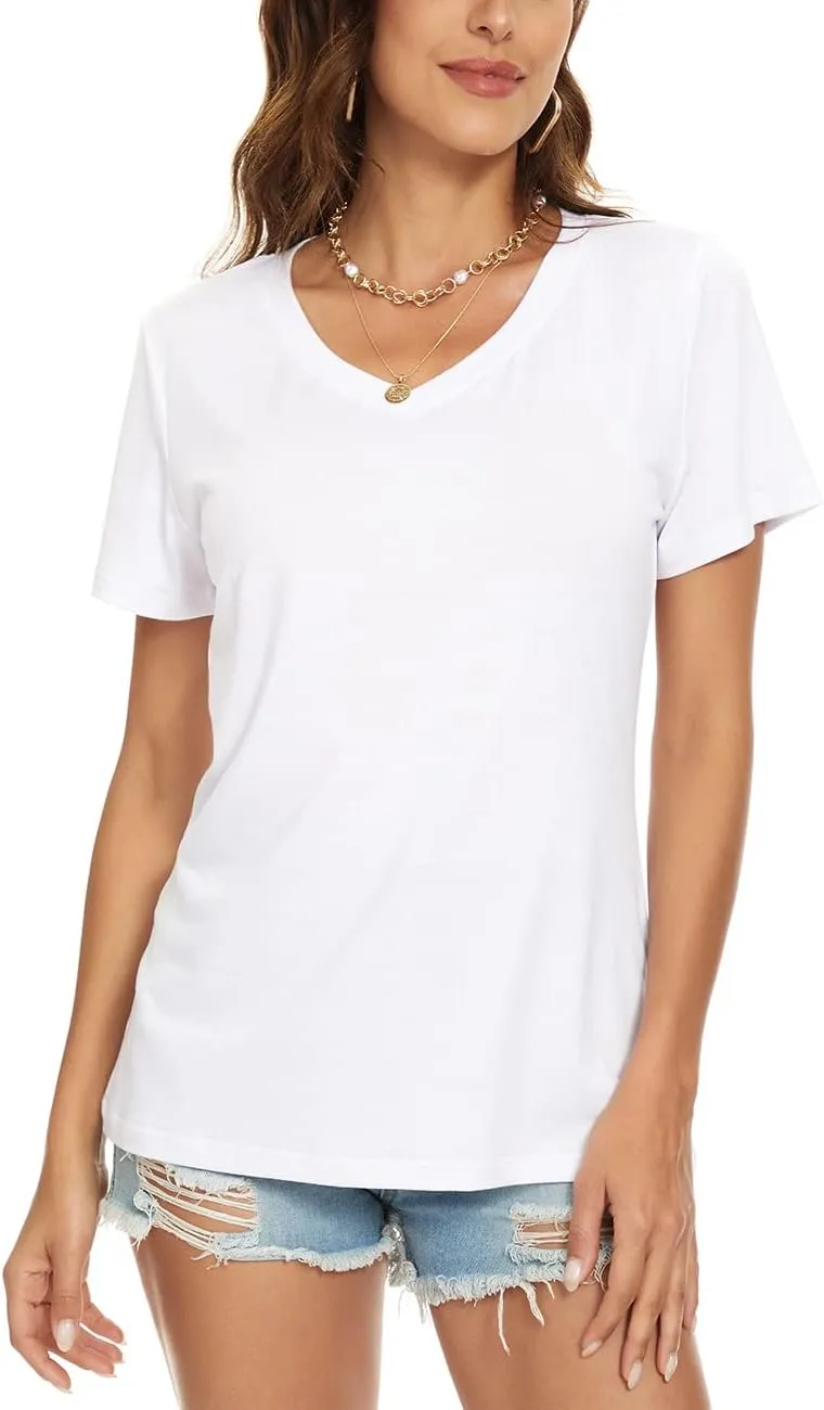 Lunivop Womens Tops Casual V Neck Short Sleeve Solid Color Basic T Shirt