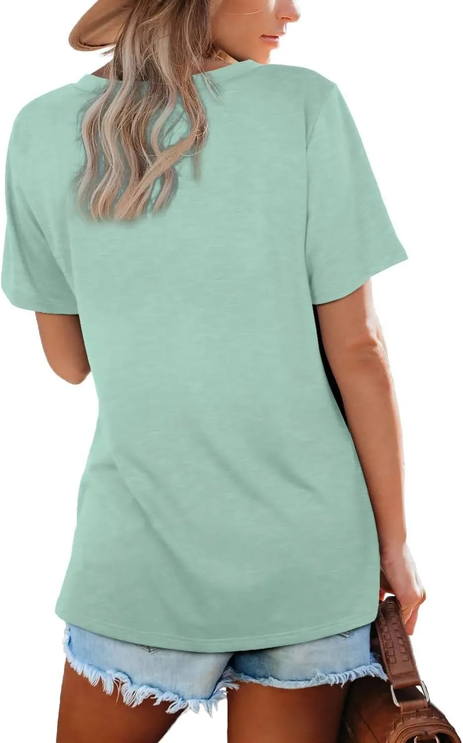 Lunivop Womens Tops Casual V Neck Short Sleeve Solid Color Basic T Shirt