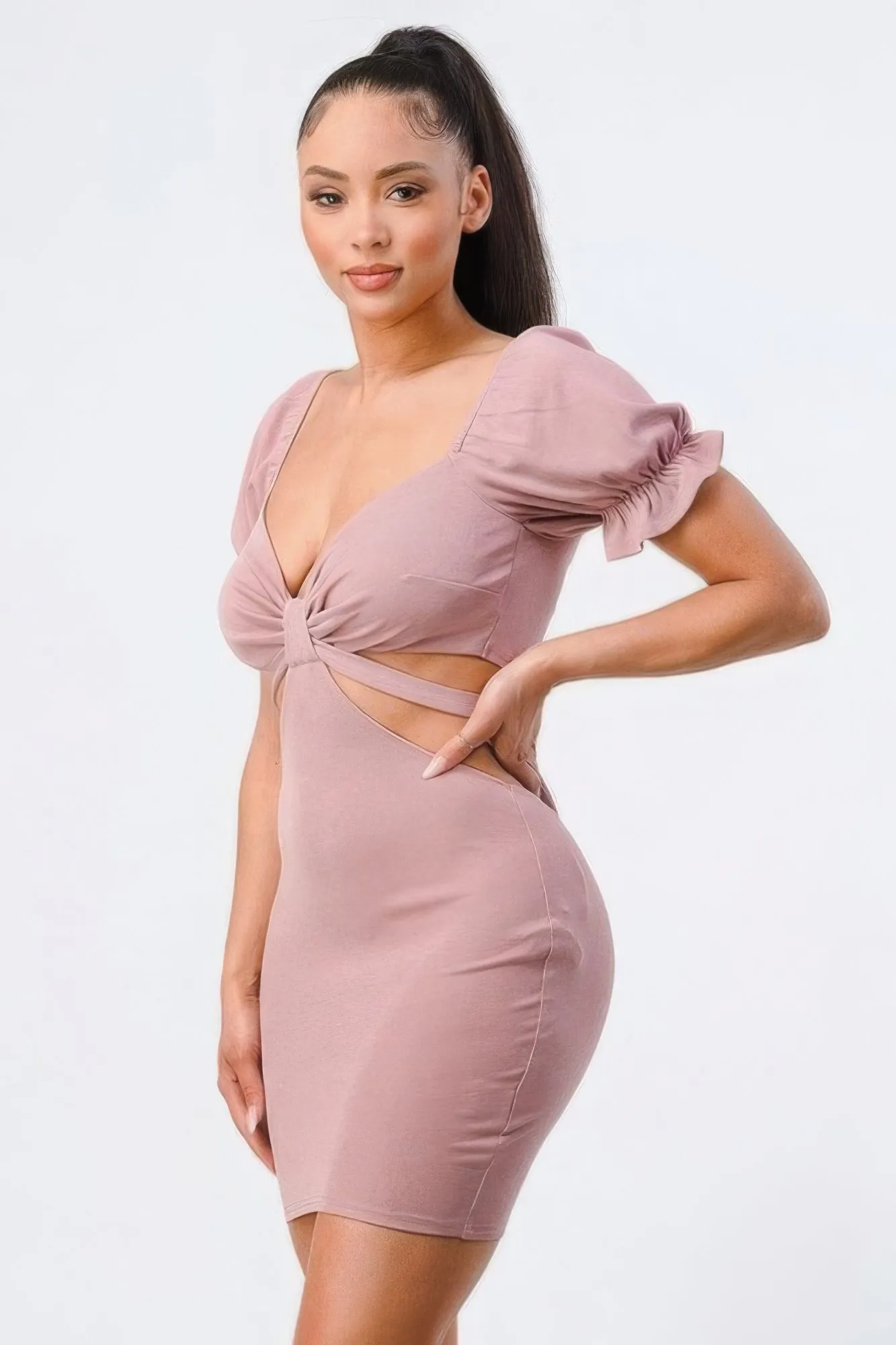 Lux Side Cutout W/ Back Tie Detail Bodycon Mini Dress
