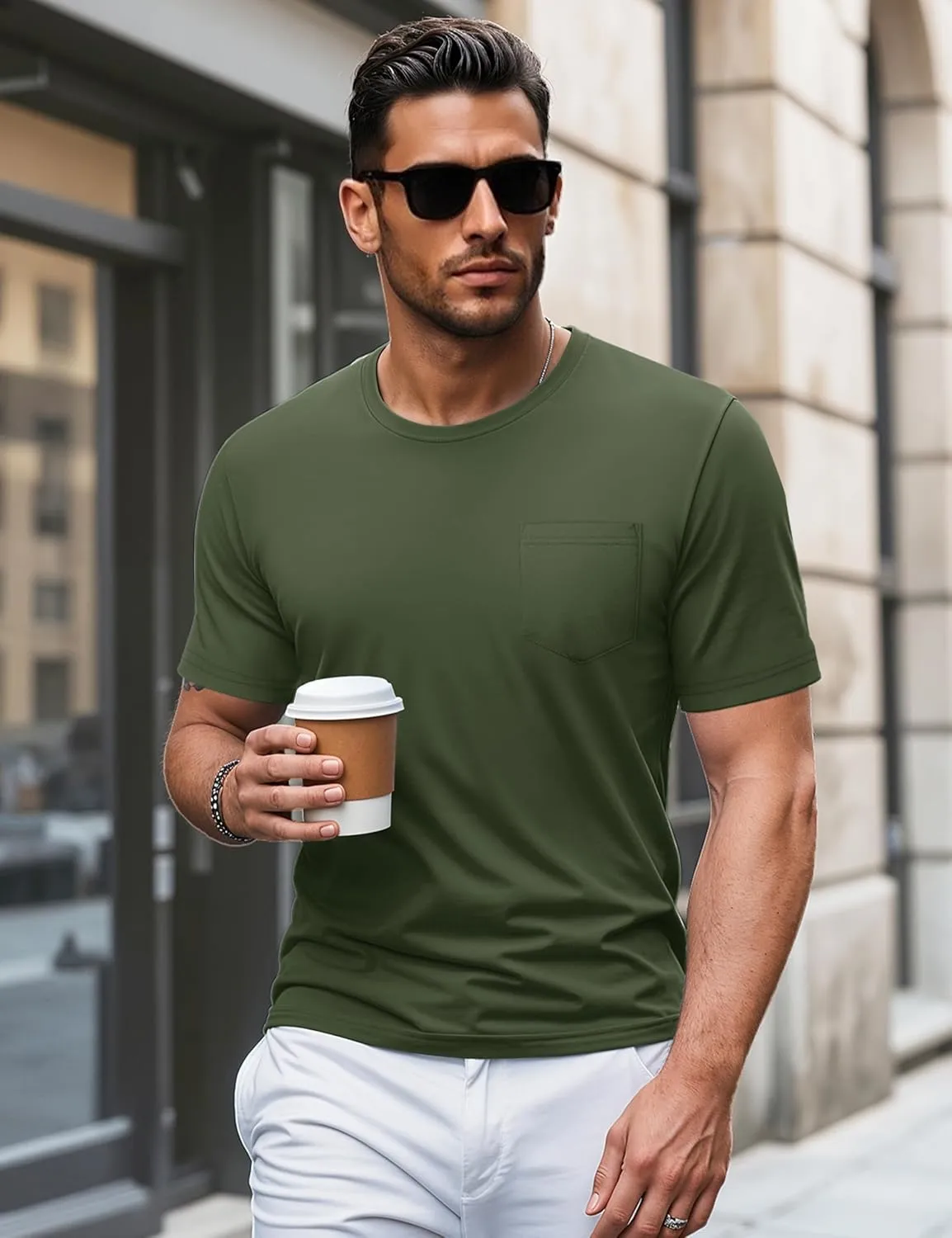 MAGCOMSEN Mens Pocket T Shirts Short Sleeve Cotton Moisture Wicking Plain Tshirts Casual Lightweight Summer Basic Tees